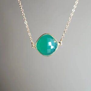 Green Onyx Pendant Necklace 14K Gold Filled
